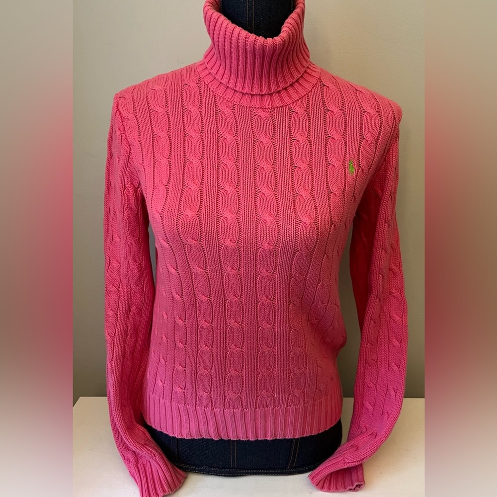 Ralph Lauren Sport Pink Cableknit Turtleneck Size Smalll
